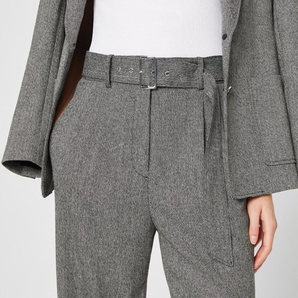 Club Monaco Belted Herringbone Wool-blend Wide Leg Pants - Picture 4 of 5